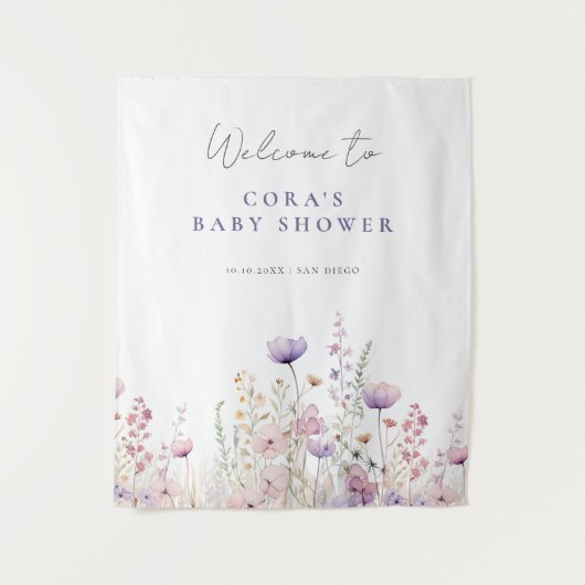 牧草地ワイルドフラワーフィールド赤ちゃんシャワーウッドランド タペストリー (正面)