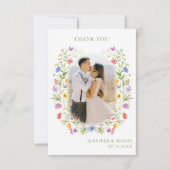 牧草地ワイルドフラワーフローラ結婚リースの写真 サンキューカード (正面)