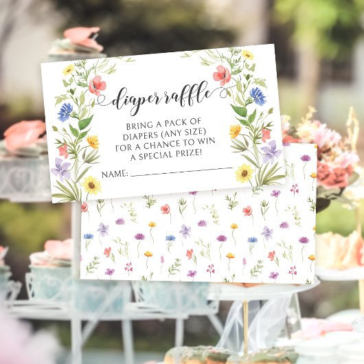 牧草地ワイルドフラワーベビーガールのシャワーおむつラッフル エンクロージャーカード