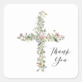 牧草地ワイルドフラワー十字宗教ありがとう スクエアシール (正面)