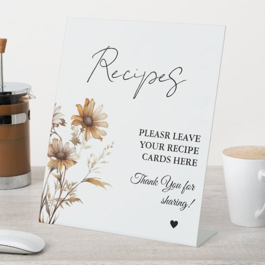 牧草地ワイルドフラワー離れズのレシピブライダルシャワー 台座サイン (インサイチュ)