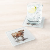 牧草地絵画の牛の水色 ガラスコースター (アングル)