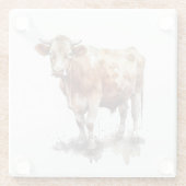 牧草地絵画の牛の水色 ガラスコースター (裏面)