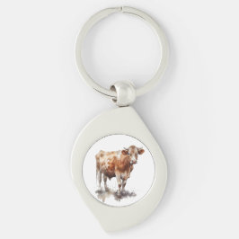 牧草地絵画の牛の水色 キーホルダー