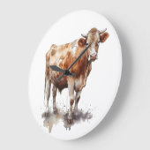 牧草地絵画の牛の水色 ラージ壁時計 (傾斜)