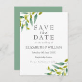 牧草地葉の水彩結婚式の日付を保存 案内ポストカード (正面/裏面)