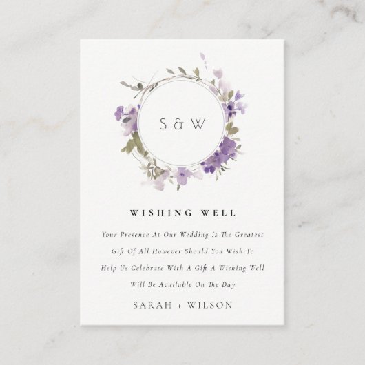 牧草地薄紫フローラ結婚リースの願い井戸 エンクロージャーカード (正面)