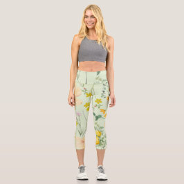 牧草地開花ハイウェイストヨガカプリス， XS カプリレギンス