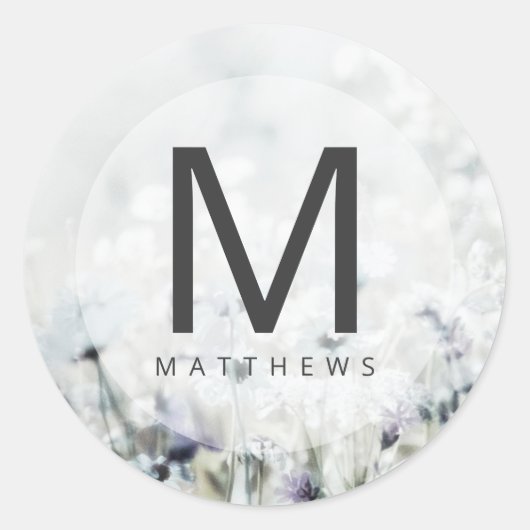 牧草歌退色ワイルドフラワーモノグラム結婚ズ ラウンドシール (正面)
