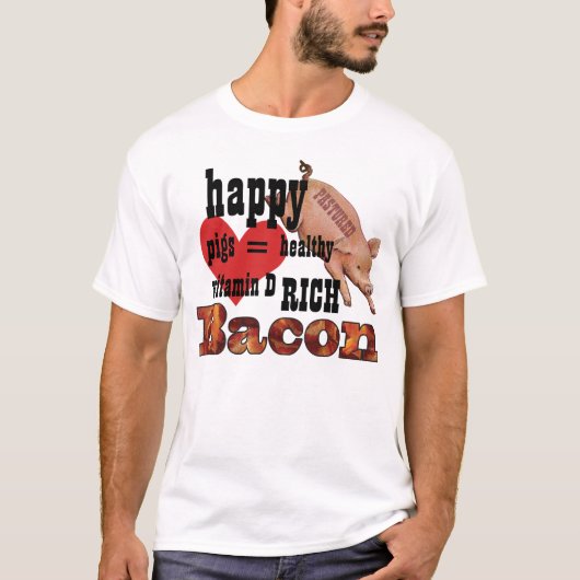牧草育ちの豚のベーコン かわいい豚とハート Tシャツ (正面)