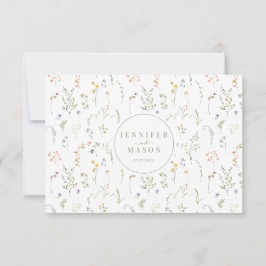 牧草花カラフル野花結婚の写真 サンキューカード (裏面)