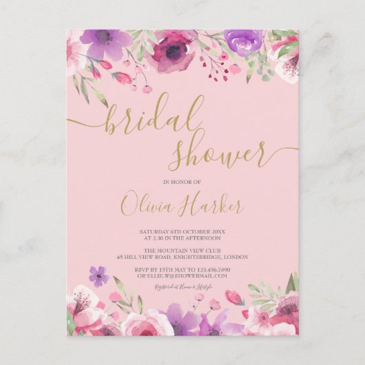 牧草花フローラブライダルシャワー招待 案内ポストカード (正面)