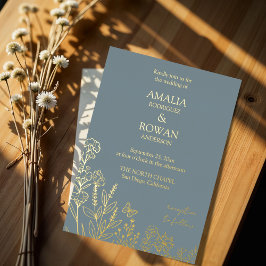 牧草花ブルーグレイ結婚ズ 箔招待状