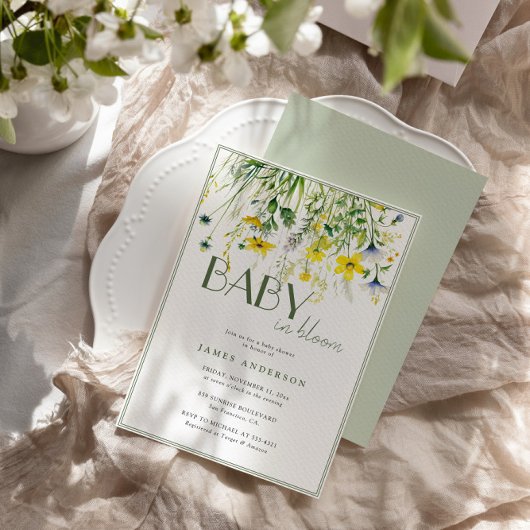 牧草花ベビーイン開花ベビーシャワー 招待状