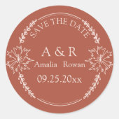 牧草花結婚式の日付を保存 ラウンドシール (正面)