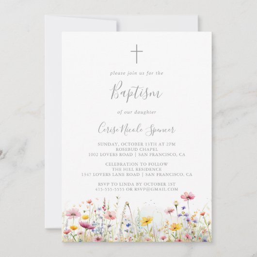 牧草野カラフル花洗礼 招待状 (正面)