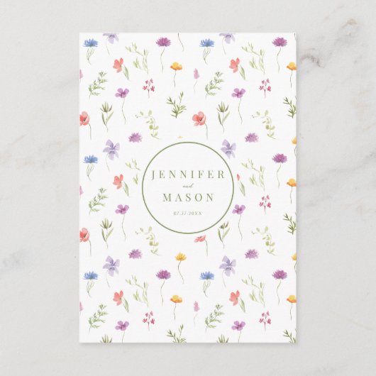 牧野カラフル野草花結婚ボーホーのメニューカード エンクロージャーカード (裏面)