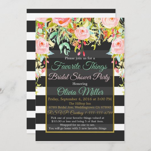 物お気に入りのブライダルシャワーパーティー 招待状 (正面/裏面)