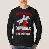 物と一緒にメンズバレル女性のカーボーイをレースきらきら光るする Tシャツ (正面)