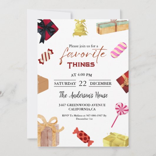 物事お気に入りのパーティーギフト交換ホリデーパーティー 招待状 (正面)