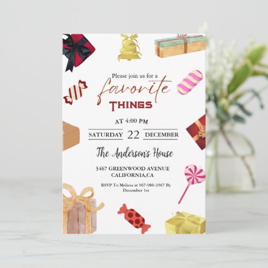 物事お気に入りのパーティーギフト交換ホリデーパーティー 招待状 (スタンド正面)