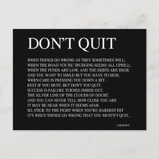 物事が時々うまくいかない場合；引用文 ポストカード (正面)