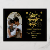 物事ではない瞬間を収集雪だるまメリークリスマス 箔シーズンポストカード (正面)