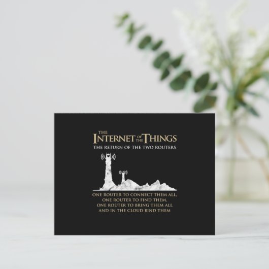 物事のインターネット2つのルーターのデータギフト頭が切れる ポストカード (スタンド正面)