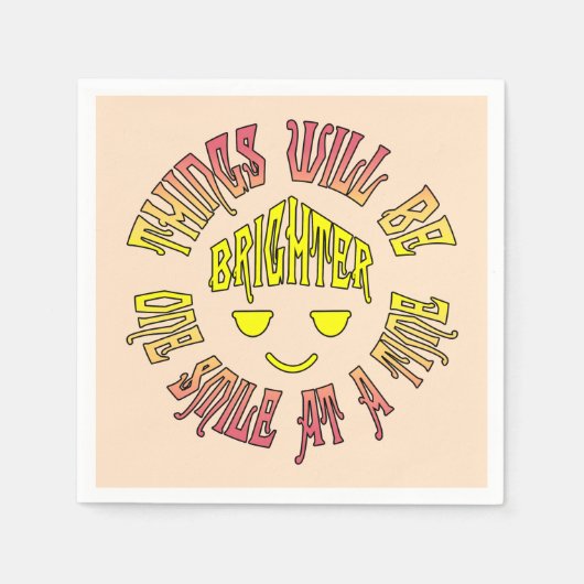 物事は一度に一スマイル明るくなる スタンダードカクテルナプキン (正面)