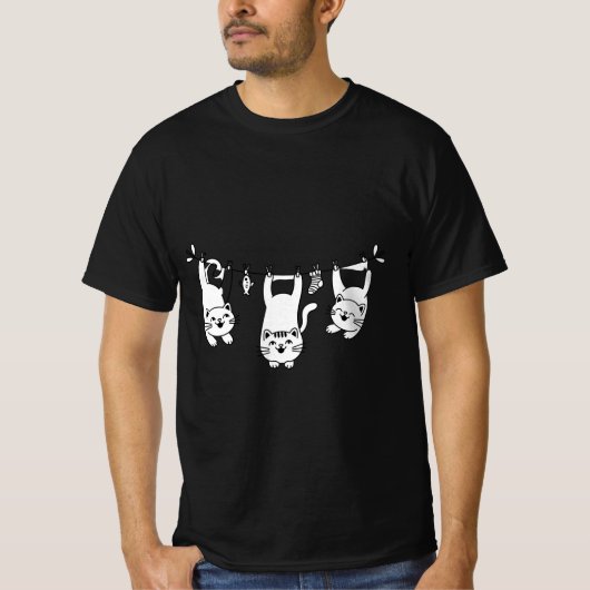 物干しざおの遊び心あふれる猫たち Tシャツ (正面)