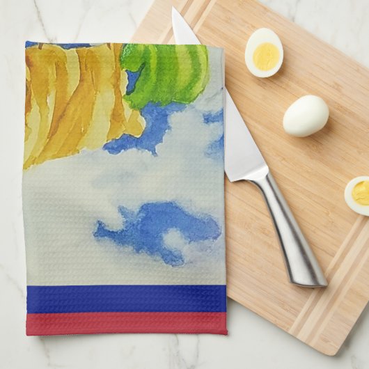 物干しアート明るい色の洗濯物 キッチンタオル (四つ折り)