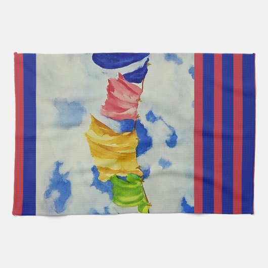 物干しアート明るい色の洗濯物 キッチンタオル (横)