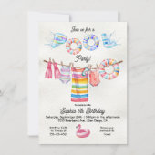 物干しガールプールパーティー誕生日 招待状 (正面)