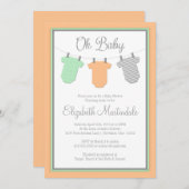 物干しピーチミントベビーガールシャワー招待状 招待状 (正面/裏面)