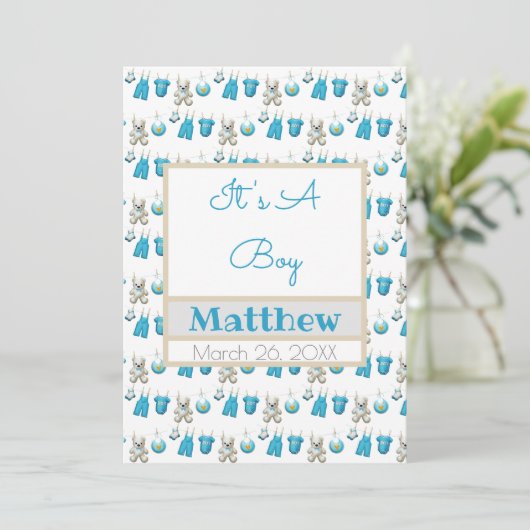 物干しボーイ名写真フラットアナウンスメントカード 案内状 (スタンド正面)