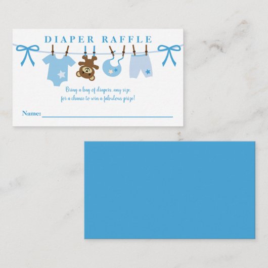 物干しボーイ赤ちゃんシャワーおむつラッフル エンクロージャーカード (正面/裏面)