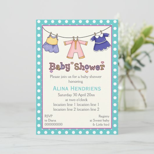 物干し女の子シャワーパーソナライズされた 招待状 (スタンド正面)