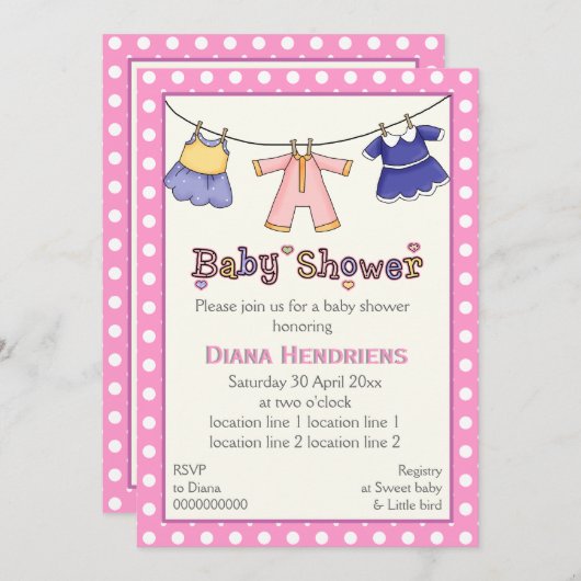 物干し女の子シャワーパーソナライズされた 招待状 (正面/裏面)