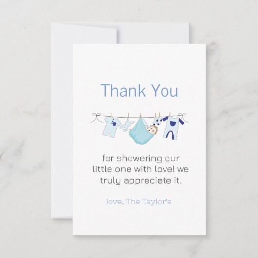 物干し洗濯ボーイ赤ちゃんシャワーありがとう サンキューカード (正面)