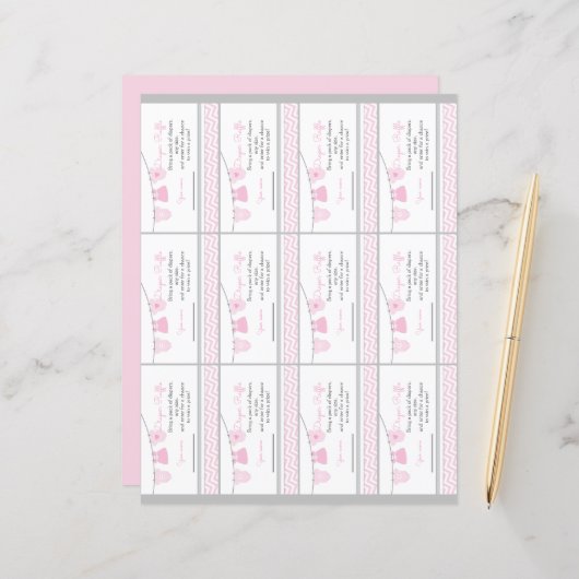 物干し用ベビーシャワーおむつラッフルチケットシート (正面/裏面インサイチュ)