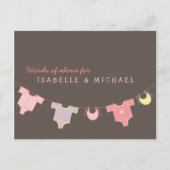 物干し用ベビーシャワーアドバイスカードピンク |薄紫 アドバイスカード (正面)