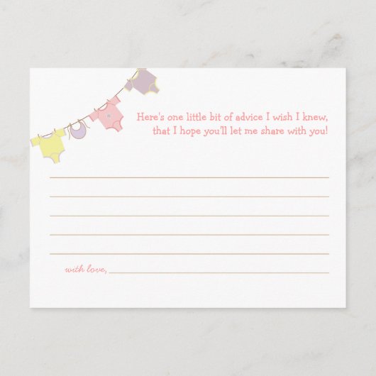 物干し用ベビーシャワーアドバイスカードピンク |薄紫 アドバイスカード (裏面)
