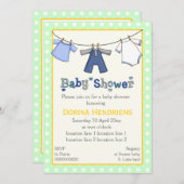 物干し男の赤ちゃんシャワーパーソナライズされた 招待状 (正面/裏面)