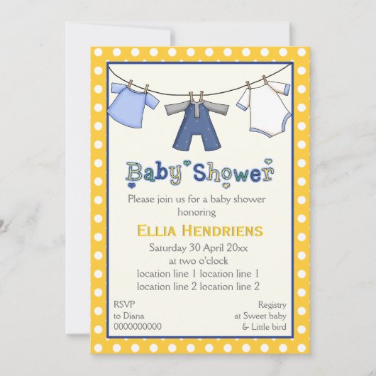物干し男の赤ちゃんシャワーパーソナライズされた 招待状 (正面)