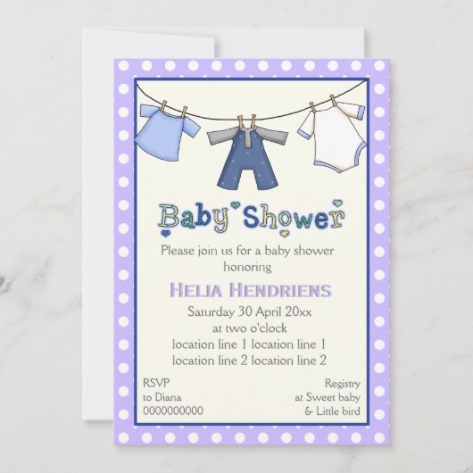 物干し男の赤ちゃんシャワーパーソナライズされた 招待状 (正面)