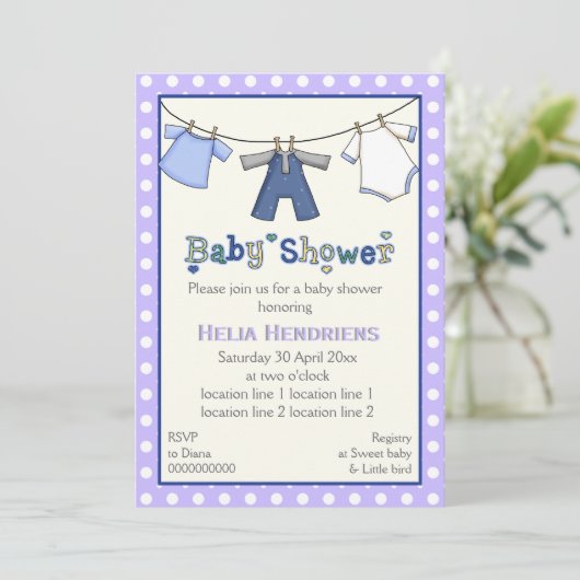 物干し男の赤ちゃんシャワーパーソナライズされた 招待状 (スタンド正面)