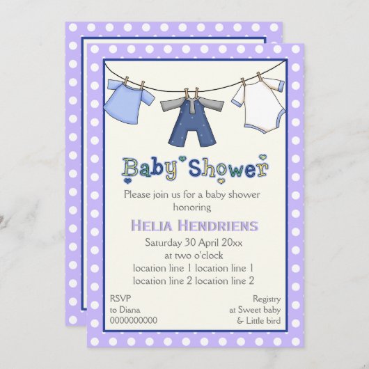 物干し男の赤ちゃんシャワーパーソナライズされた 招待状 (正面/裏面)