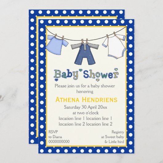 物干し男の赤ちゃんシャワーパーソナライズされた 招待状 (正面/裏面)