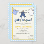 物干し男の赤ちゃんシャワーパーソナライズされた 招待状 (正面/裏面)