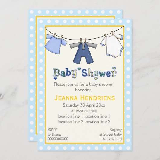 物干し男の赤ちゃんシャワーパーソナライズされた 招待状 (正面/裏面)